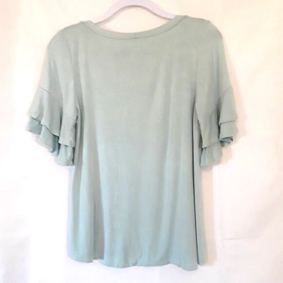 Womens Sz S Green Fairy Keyhole Neckline Ruffle Sleeve Emerald Top - Picture 2 of 8